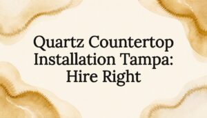 Decorative title card capturing quartz countertop installation theme