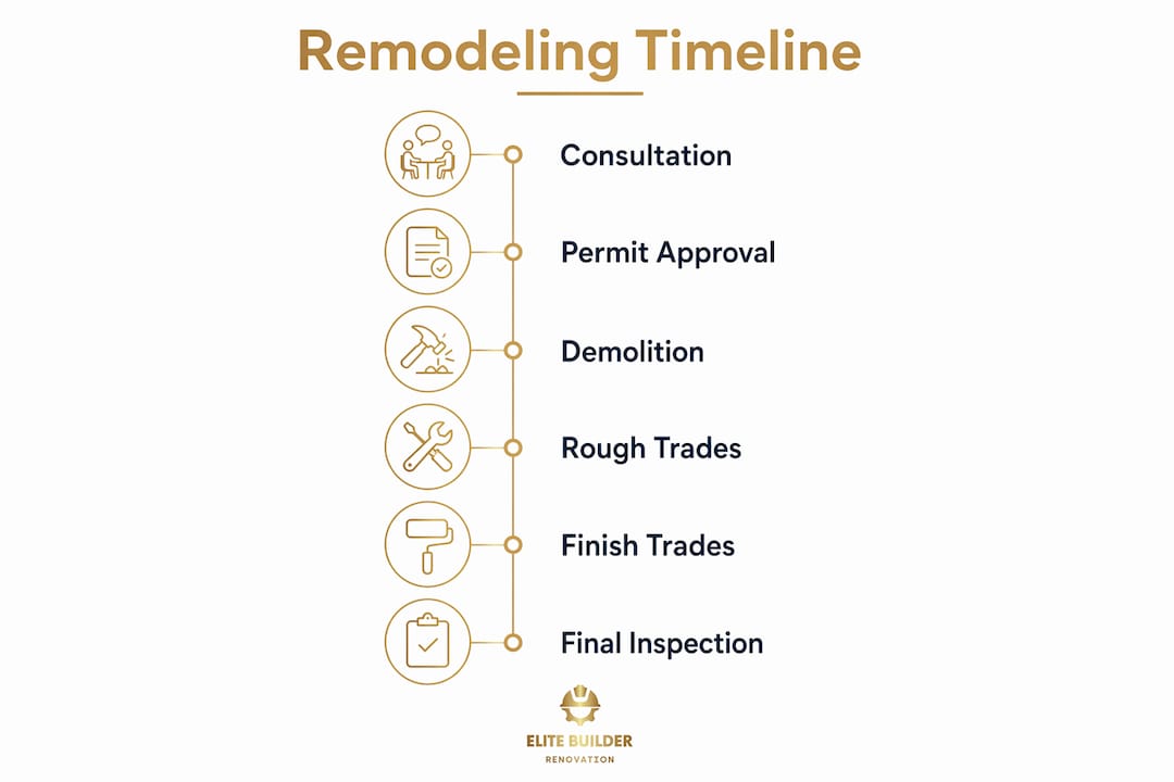 Infographic showing kitchen remodel timeline steps
