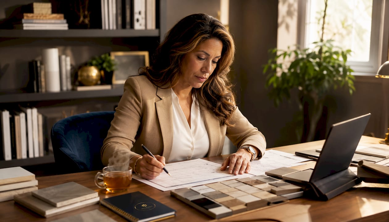 Woman planning bathroom renovation budget