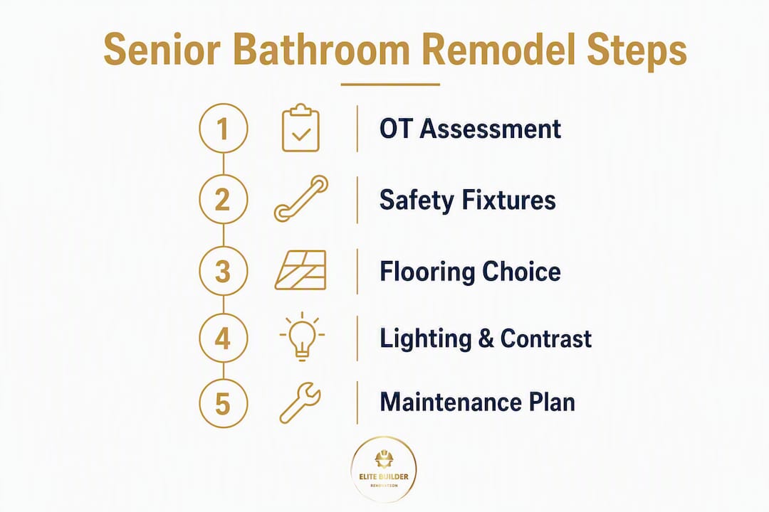 Infographic showing steps for senior bathroom remodel