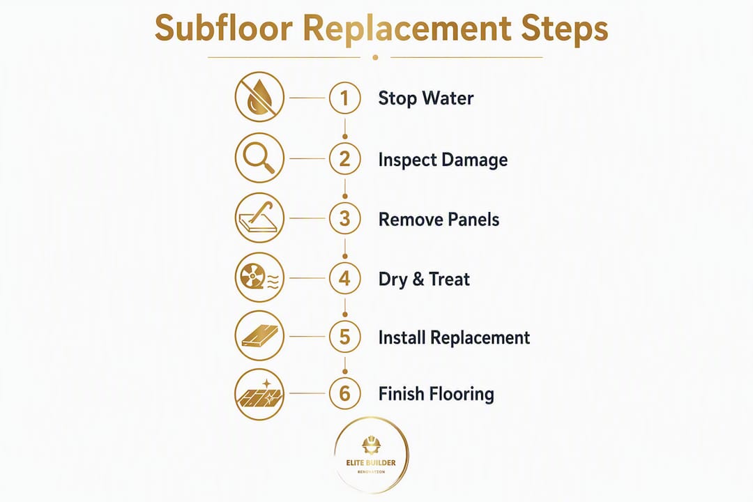 Infographic showing steps of subfloor replacement process