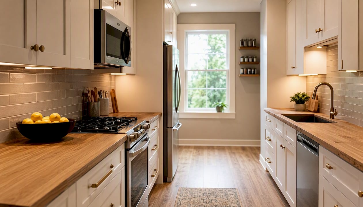 Galley kitchen corridor view