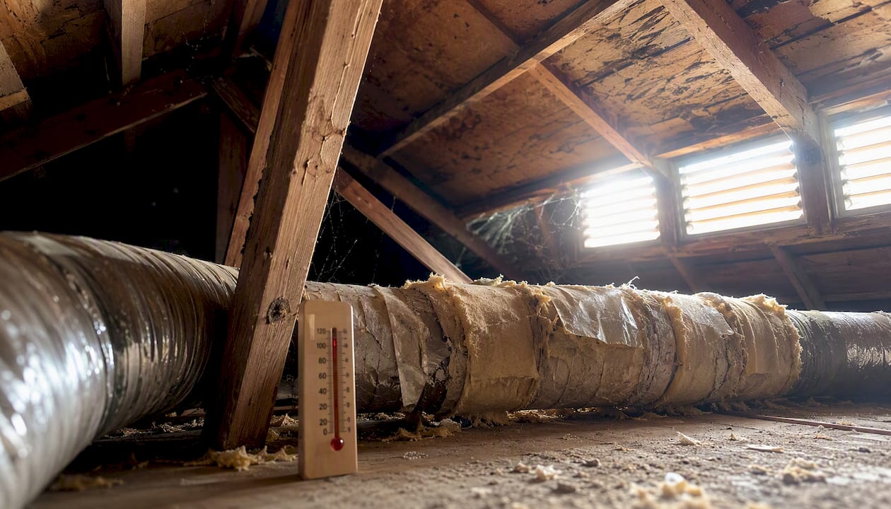 Hot Florida attic roof decking with HVAC ducts