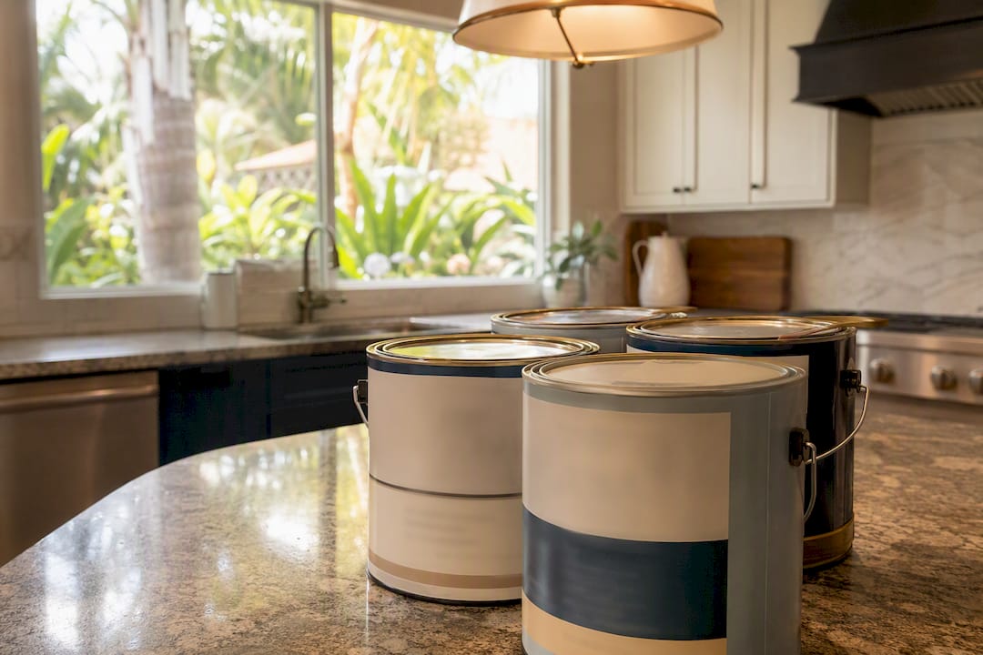 Low-VOC paint cans with open window ventilation