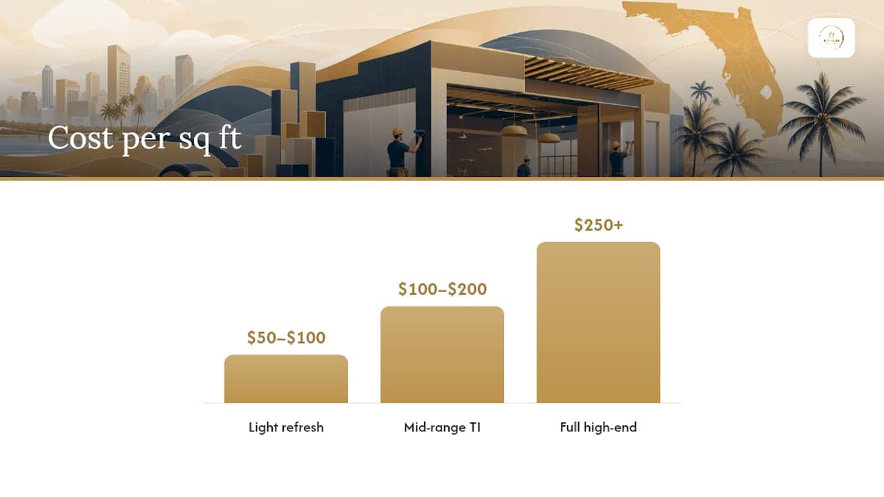 Office renovation cost categories in Florida for 2026.