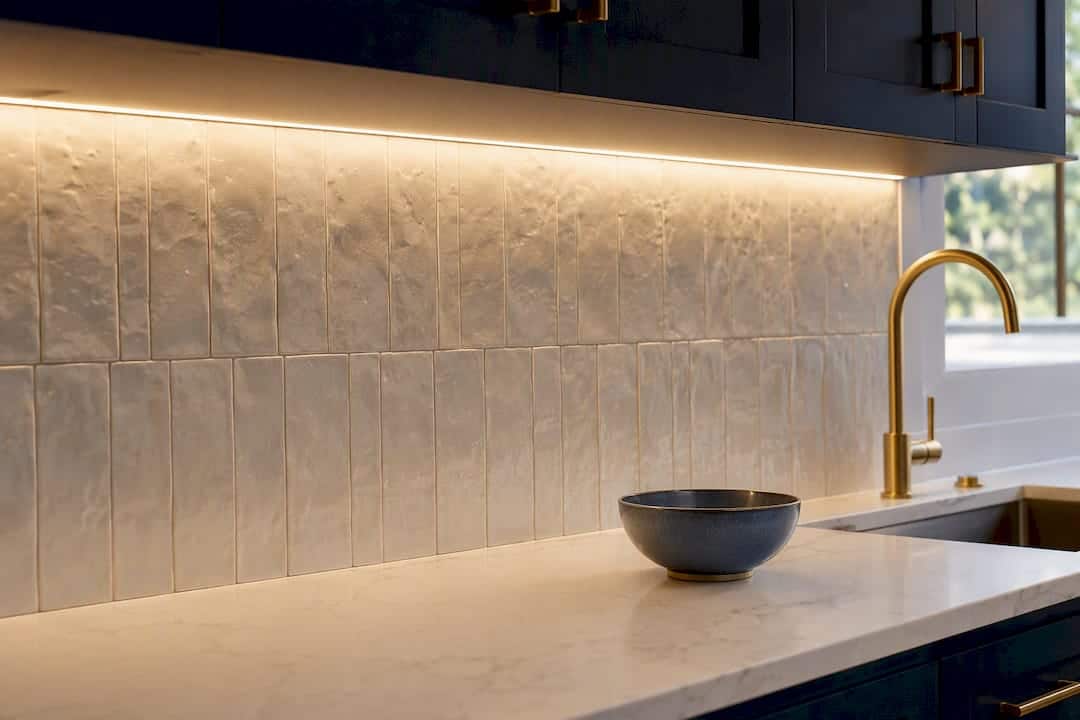 Under-cabinet light washing ceramic backsplash