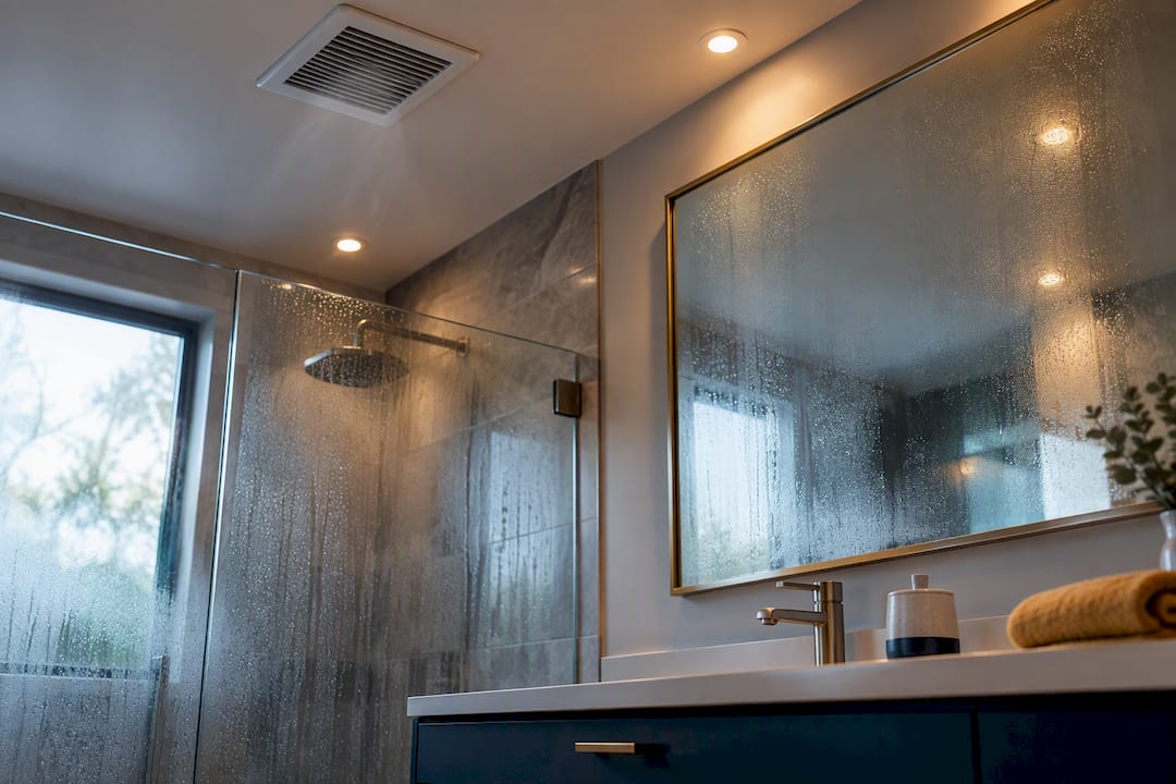 Bathroom exhaust vent managing shower humidity
