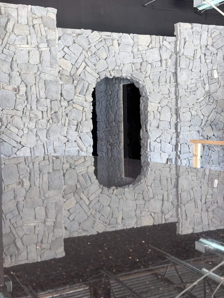 Commercial remodeling Tampa: the decorative stone feature wall we built at The Motor Enclave