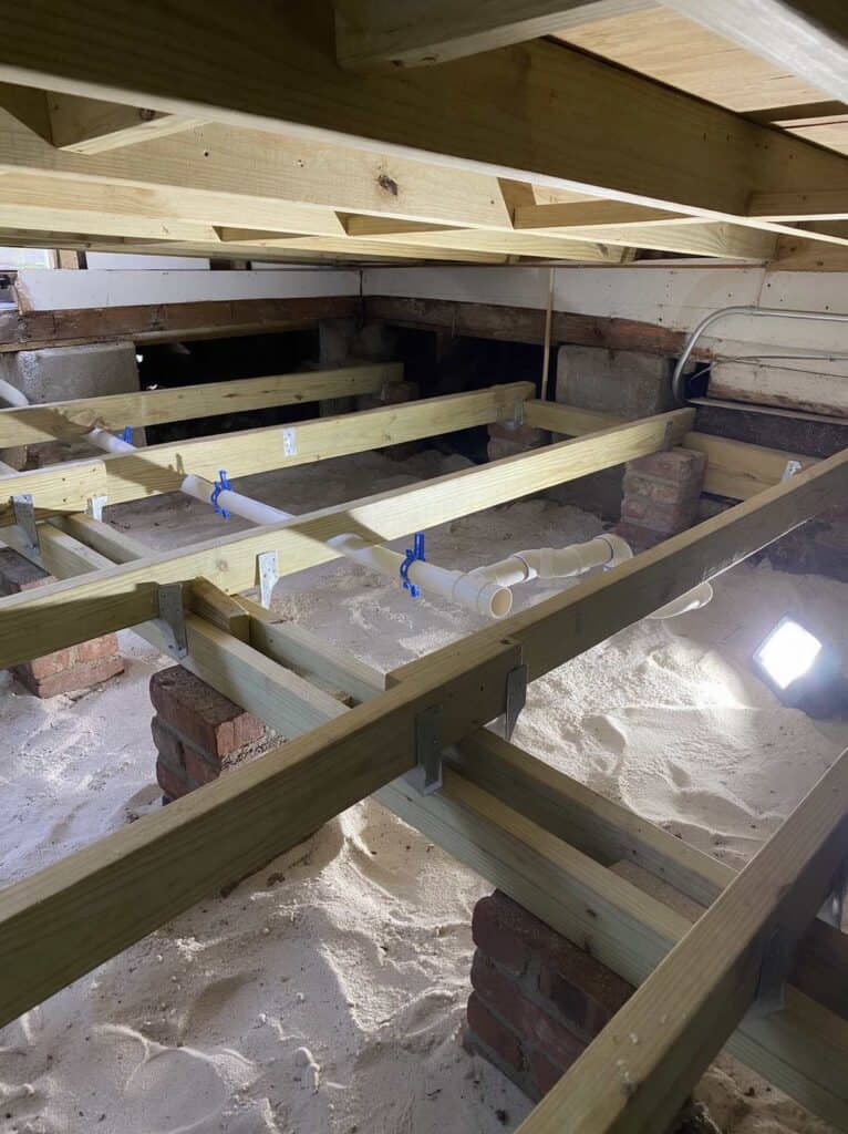 General contractor South Tampa: new joists on brick pier foundations and a new drain line replacing old cast iron