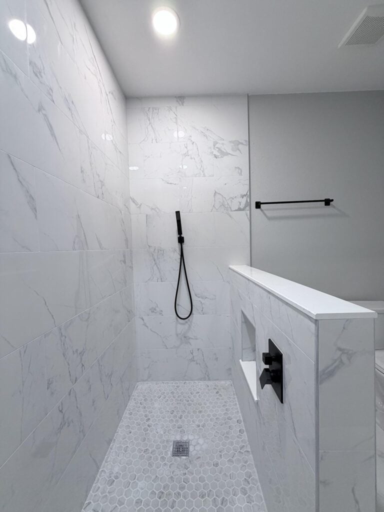 Home improvement financing Tampa Bay: finished marble walk-in shower